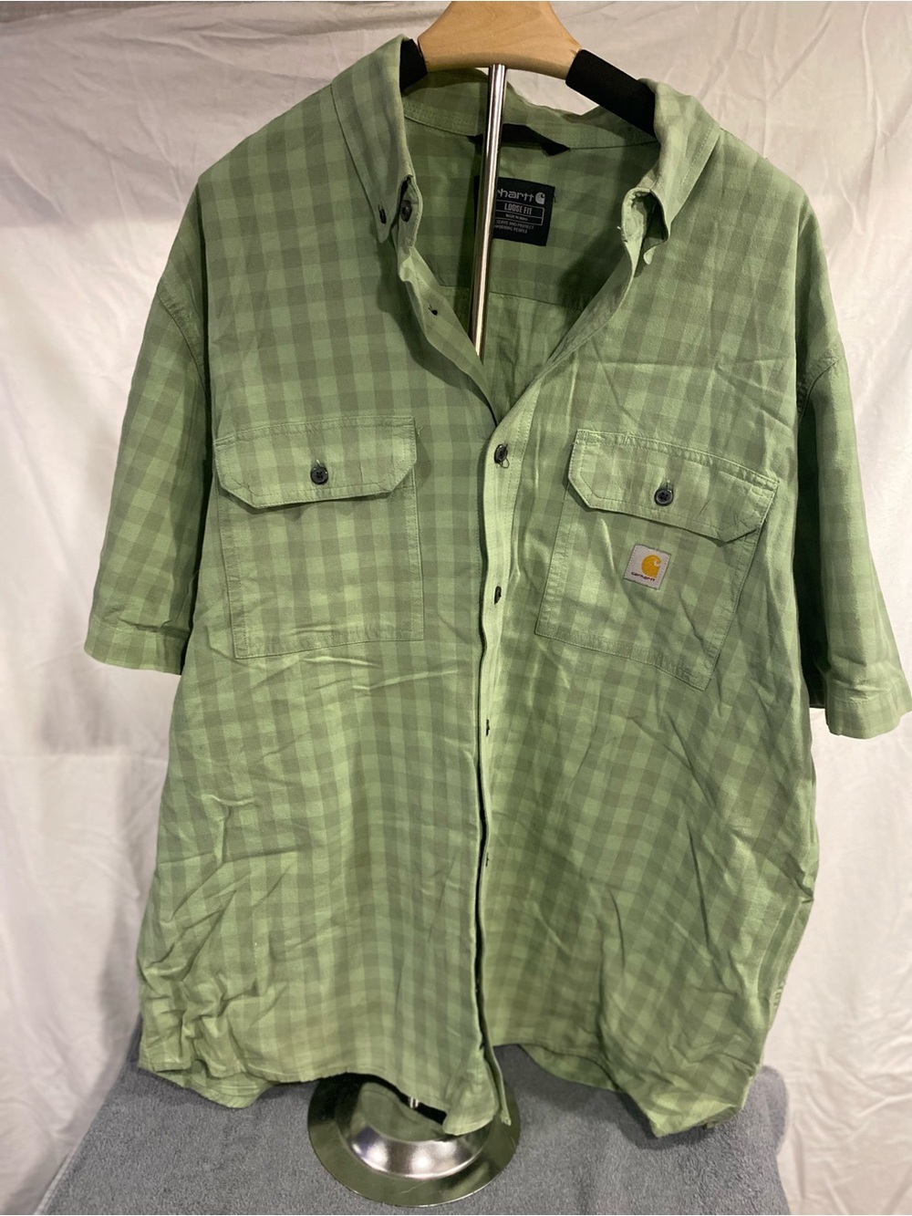 Carhartt Short-Sleeve Green Plaid Work Shirt XL